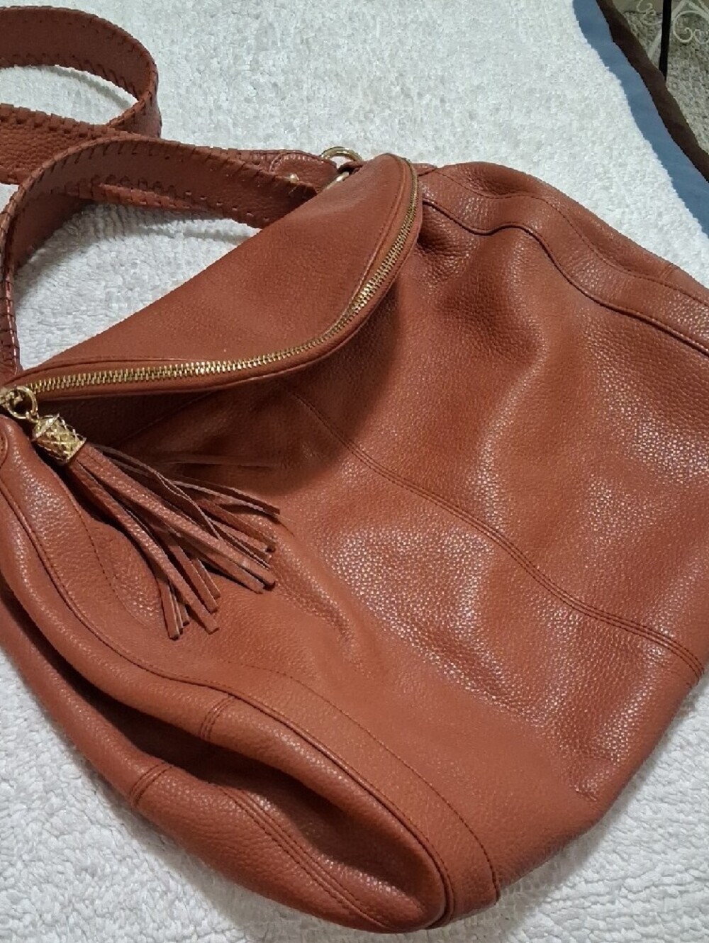 Onna Ehrlich Rachel Cognac Leather Tassel Shoulder Bag - Picture 3 of 11
